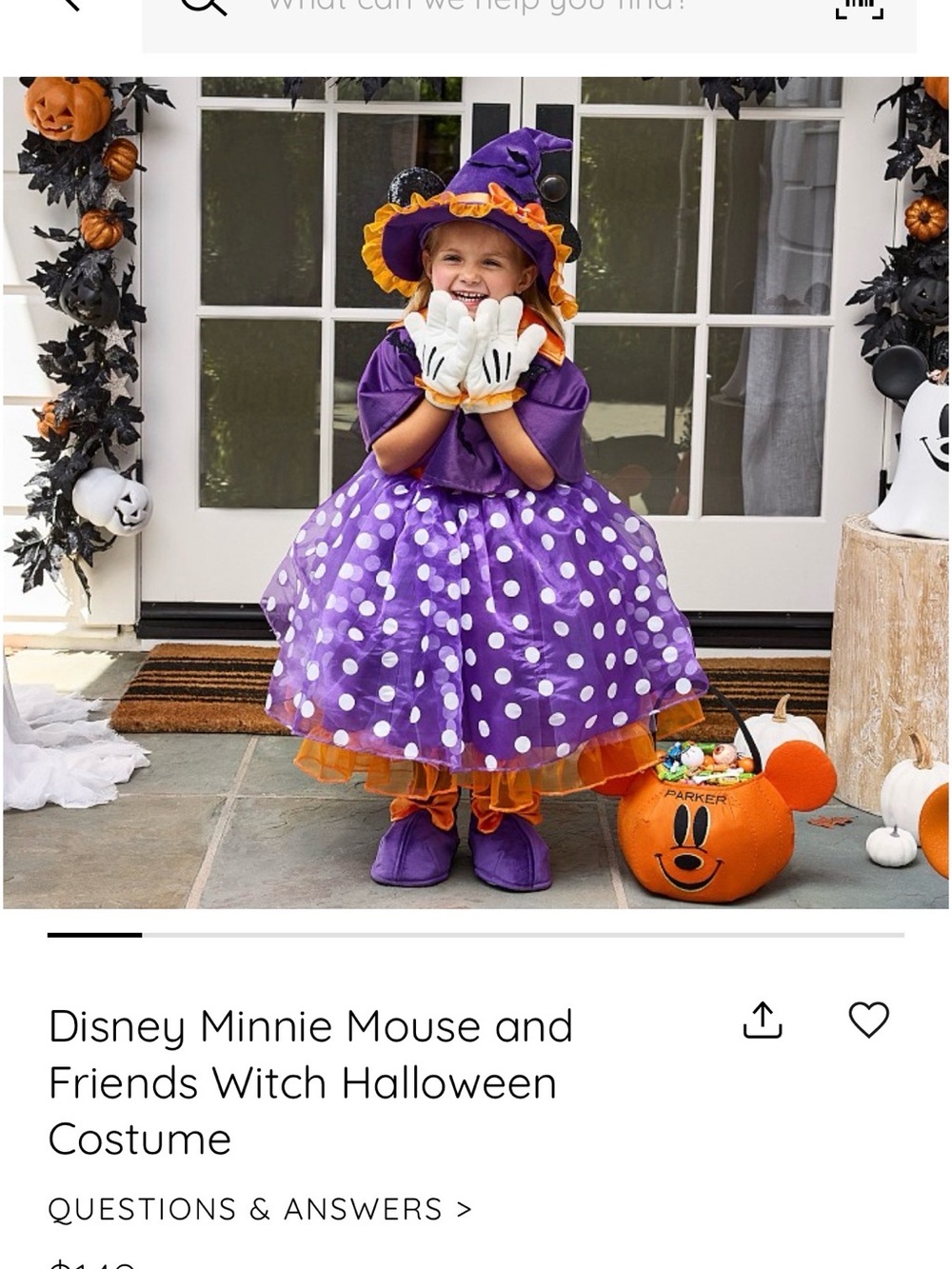 Disney Minnie Mouse Witch Costume in Purple and Orange